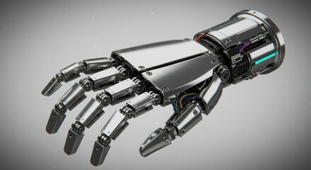 Metallic robotic hand with intricate mechanical details