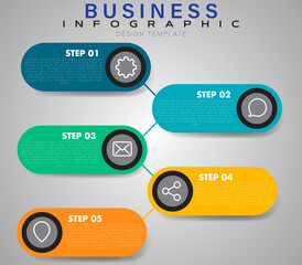 5 Step or Stages Business Infographic Template with  Textured Colored Ovals, Flow Layout