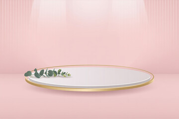 Minimalist Pink Product Display with Gold Ring and Eucalyptus Branch