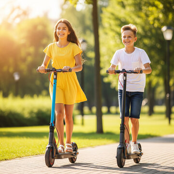 Deux amis en trottinette &eacute;lectrique