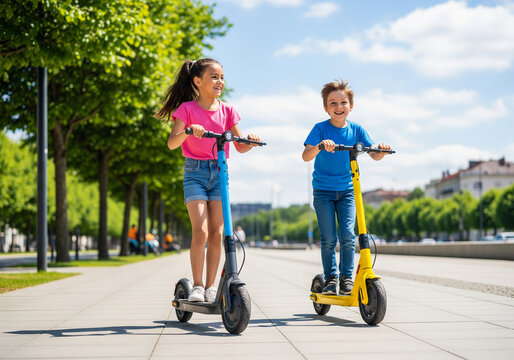 Deux amis en trottinette &eacute;lectrique