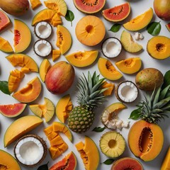 exotic fruits on white