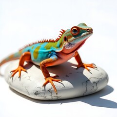 Fototapeta premium Lizard Gripping White Rock with Detailed Claws and Shadows