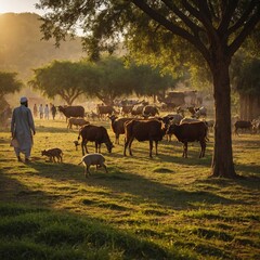 herd of cows in field