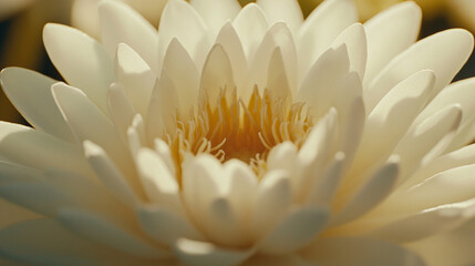 A close-up of a serene white water lily, showcasing delicate petals.