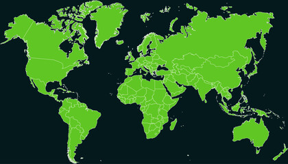 World map. Green modern vector map. Silhouette map.	