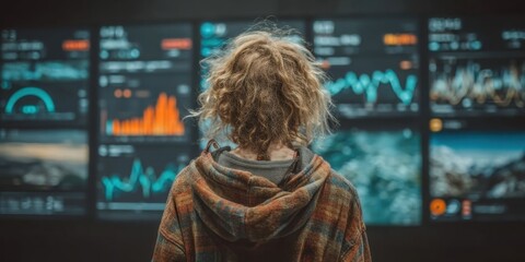 Obraz premium Business Professional Analyzing Data Analytics on Digital Screen in Modern Office