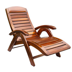Stylish Reclining Wooden Beach Chair with a Sleek F Isolated on Transparent Background