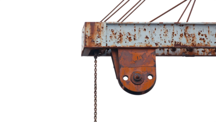 Rusty crane pulley chain isolated on white background png ai generated isolated on a white background