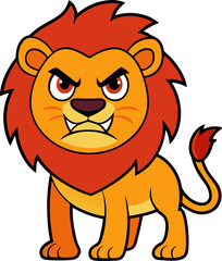 Majestic cartoon lion with golden mane and confident smile standing proudly in vector artwork style