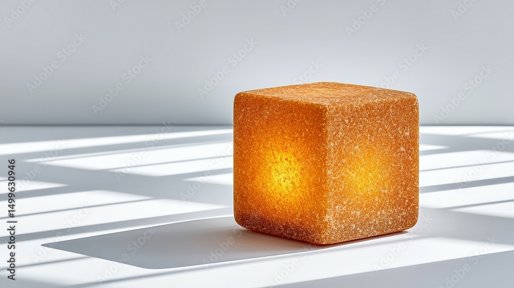Poster a cube-shaped light source with a textured surface.
