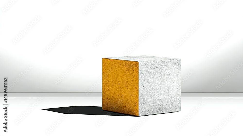 Poster a cube-shaped object with a textured surface and a color gradient.