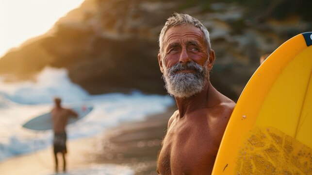 The elderly surfer's beach