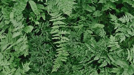 Lush Green Fern Leaves Texture.
