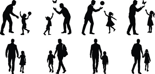 Naklejka premium Father's Day Illustration silhouette dad son daughter vector