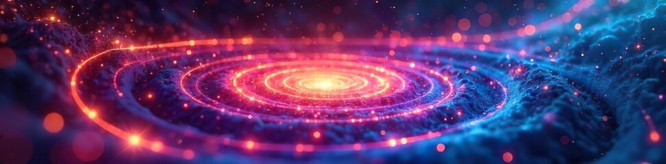 Obraz premium Abstract swirling energy pulses radiating outwards, vibrant colors representing electromagnetic waves, scientific visualization of wave propagation and radiation , galaxy, scientific visualization