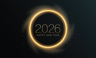 2026 Glittering New Year Card, Festive Sparkling Gold Background, Horizontal banner