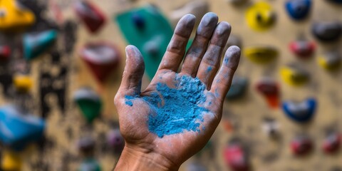 A hand is holding a blue powdery substance