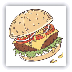 Fast food restaurant business marketing social media post or banner template design with abstract geometric background, logo and icon. Promotion flyer or web poster for pizza and vegetable burger.