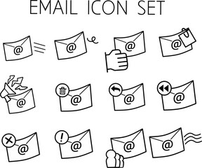 Unique email icon set with envelopes, notifications, and mail vector symbols. Ideal for communication, messaging apps, websites, and graphic designs. 