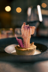 Close up on gourmet italian food on a restaurant table.