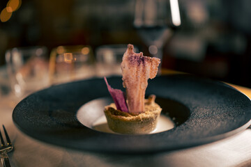 Close up on gourmet italian food on a restaurant table.