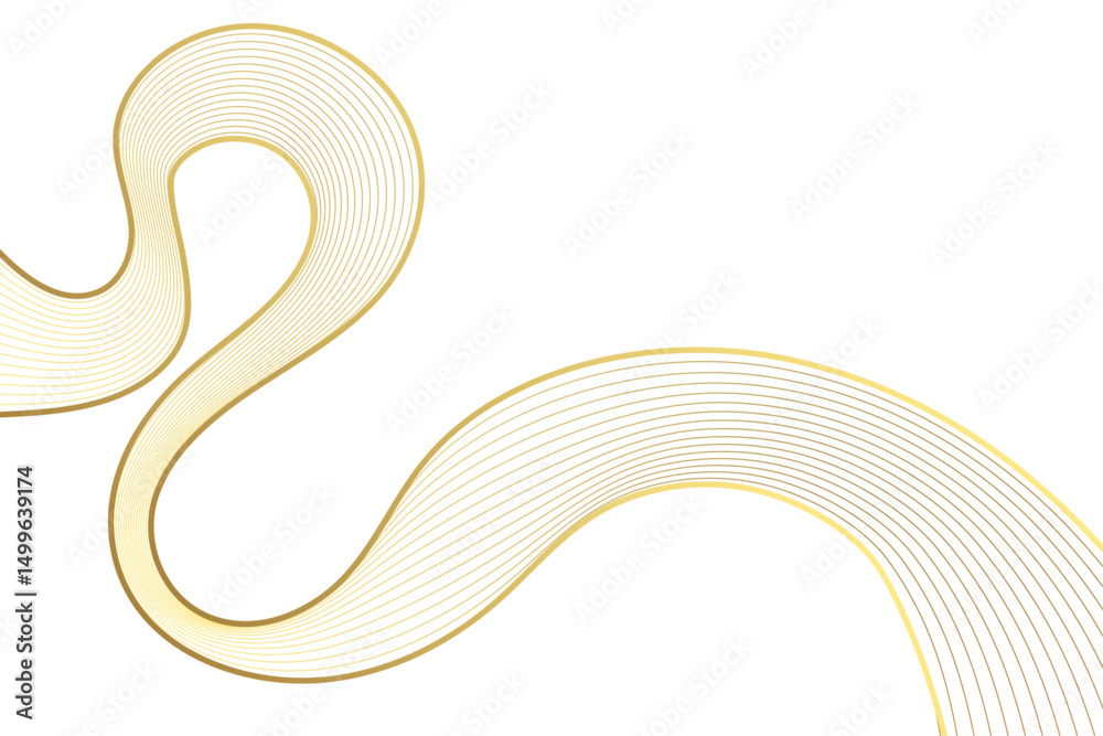 Leinwandbilder luxury art deco border - frame flowing gold ribbon wave line in curve shape on white background with