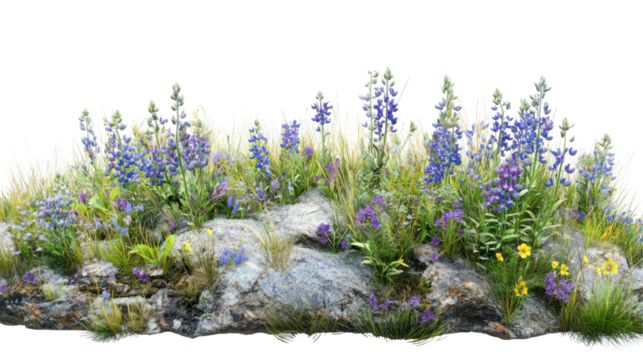 Pristine Alpine Meadow Vibrant Wildflowers  isolated on a transparent background
