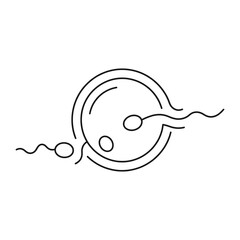 Vector illustration of sperm cells swimming toward egg during fertilization on transparent background. Medical concept