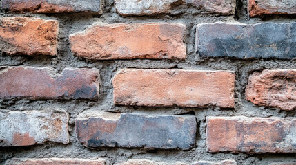 Close-up of a weathered brick wall with earthy tones and textures.