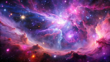 Stunning Galaxy Nebula Space with Purple Pink Clouds and Glowing Stars Scenery