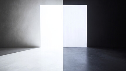 A minimalistic scene featuring a stark contrast of light and dark.
