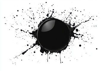 Black paint splash creates an artistic focal point with glossy surface reflecting light, showcasing creative potential in design and art projects
