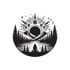 Winter Solstice Silhouette Vector Illustration, Solid White Background.