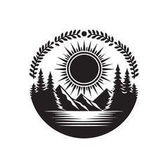 Winter Solstice Silhouette Vector Illustration, Solid White Background.