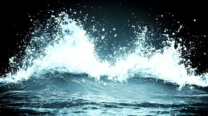 Dynamic ocean waves crashing, luminous white crests against dark water