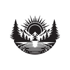 Winter Solstice Silhouette Vector Illustration, Solid White Background.