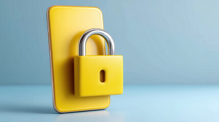 Yellow smartphone with matching yellow padlock symbolizes secure pay later options for safe mobile transactions and privacy