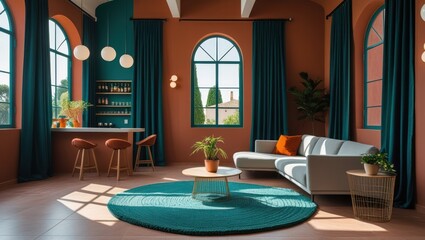 Teal & Terracotta Living Room Design