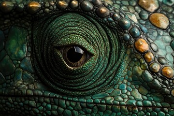 Fototapeta premium Close-up of a chameleon's eye and textured skin