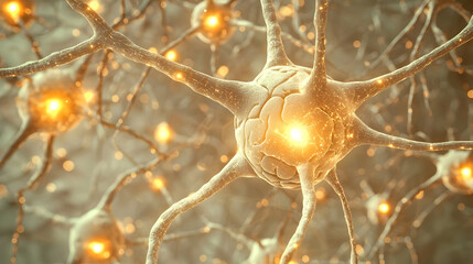 Detailed Glowing Neuron Network Illustration