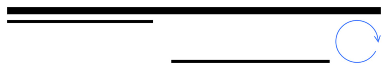Obraz premium Black horizontal bars of varying lengths paired with a blue circular arrow, evoking motion, progress, and cyclic growth. Ideal for workflow, process, automation, direction, strategy progress
