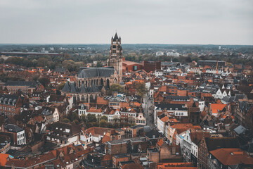 view of the old town of brugge from the belfort tower