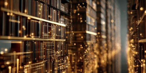 Futuristic Digital Library with Glowing Shelves and Circuit Patterns