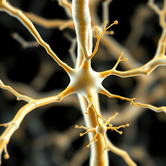 Central nervous system node structures. Multipolar neuron anatomy. Node and Connector in the Brain.