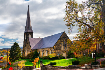 Stone Church under a gloomy fall Maryland sky in Cumberland