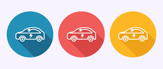 Electric car icon design illustration. Car charging station sign symbol in shadow button design