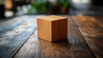 Wooden cube on rustic table