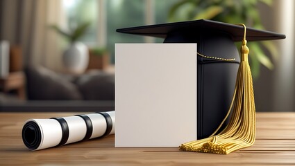 Graduation Cap Diploma and Blank Card Mockup