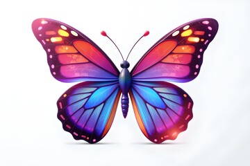 a butterfly with brightly colored wings is shown against a white background. the wings are detailed with different colors that seem to blend into each other, creating a gradient effect